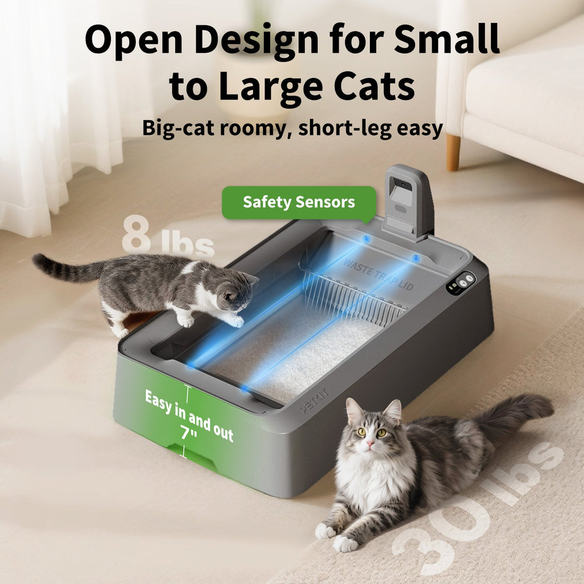 Grijze PETKIT Purobot Crystal Duo automatische kattenbak met AI-camera – afbeelding 2