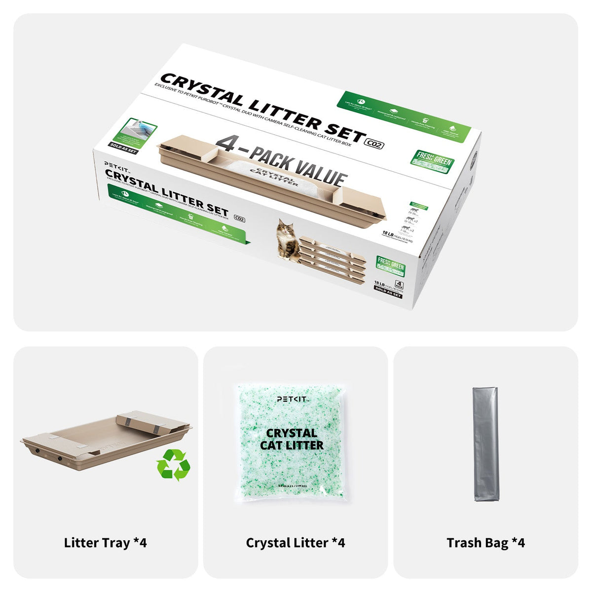 PETKIT Crystal Litter Set Fresh Green kristalvulling 4-pack – afbeelding 5