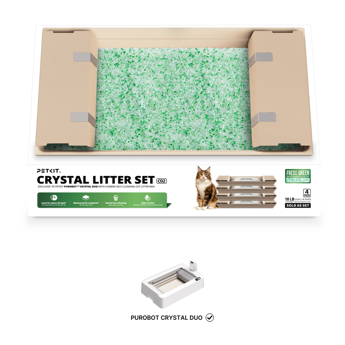 PETKIT Crystal Litter Set Fresh Green kristalvulling 4-pack – afbeelding 1
