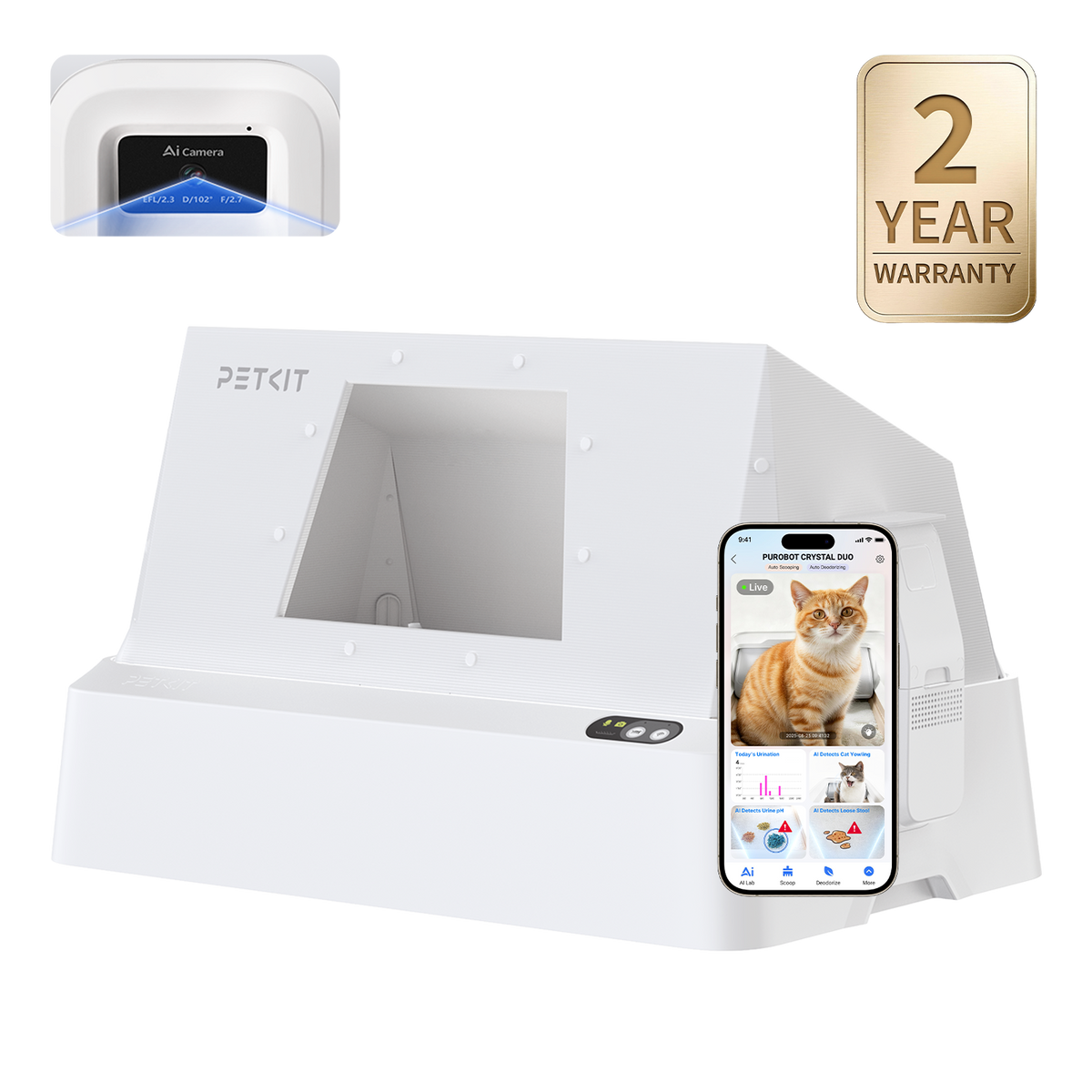 PETKIT Purobot Crystal Duo met Hood automatische kattenbak met AI-camera – afbeelding 1